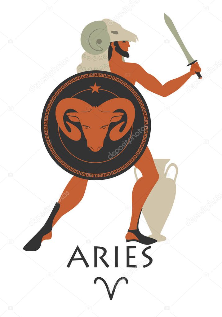 Zodiac in the style of Ancient Greece. Aries. 
