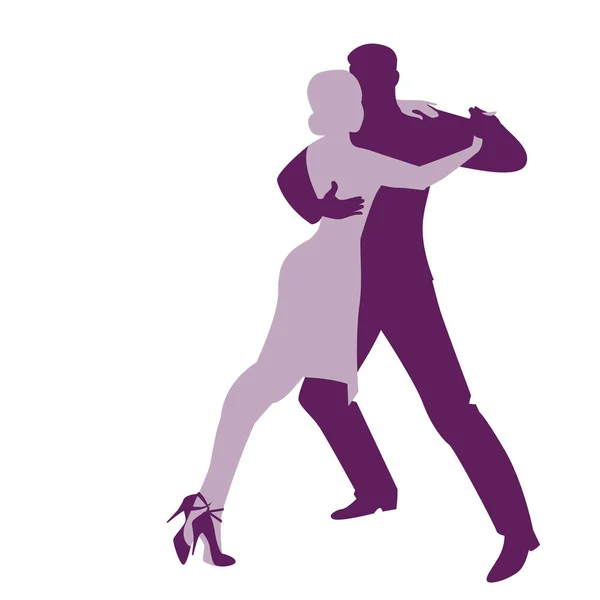 Siluetas de pareja bailando apasionado tango argentino aislado sobre fondo blanco — Vector de stock