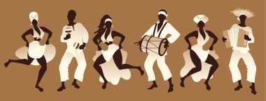 Group of men and women dancing and playing latin or afro american music  clipart