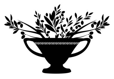Amfora zeytin dalı ile. Akdeniz kültürünün sembolü