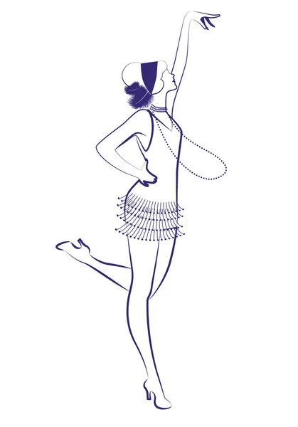 1920 Lerde Giysi Uzun Kolyeler Charleston Dans Giyen Sineklik Kız — Stok Vektör