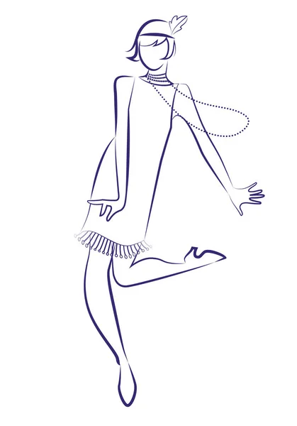 Buben Dívka Která Nosí Oblečení Roku 1920 Dlouhé Náhrdelníky Tančí — Stockový vektor
