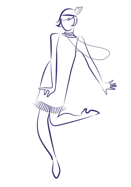 Flapper Chica Con Ropa 1920 Collares Largos Bailando Charleston Dibujo — Vector de stock