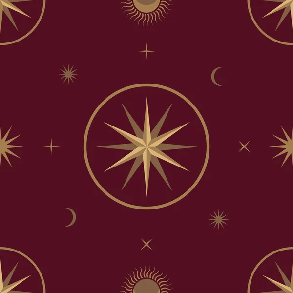 Луна, солнце и звезды, бесшовный орнамент — стоковый вектор