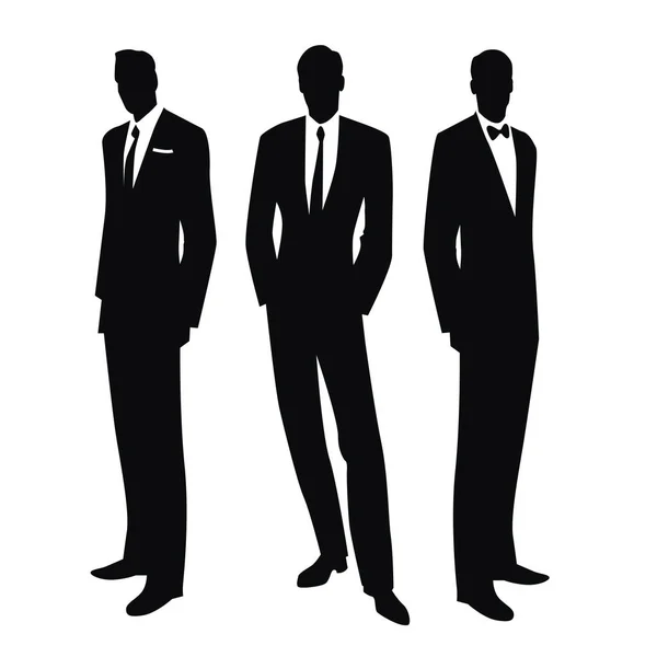 Silhouettes de trois hommes dans le style rétro des années 50 ou 60 isolés sur fond blanc — Image vectorielle