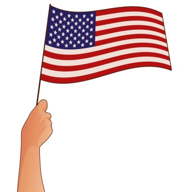 Beyaz arka planda izole edilmiş ABD bayrağını tutan el.
