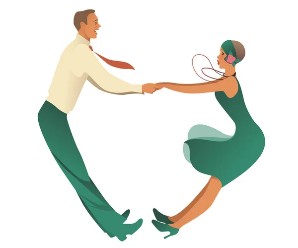 Смішна пара в старовинному одязі танцює ретро танець ізольовані — стоковий вектор