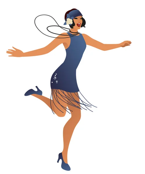 Funny flapper chica con ropa de estilo vintage bailando charleston aislado sobre fondo blanco — Archivo Imágenes Vectoriales