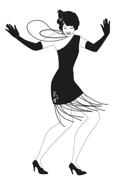 Funny flapper chica con ropa de estilo vintage bailando charleston aislado sobre fondo blanco — Archivo Imágenes Vectoriales