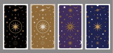 Tarot kartının arkasında yıldızlar, güneş ve ay var. Özgün arkaplan
