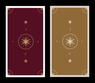 Tarot kartının arkasında yıldızlar, güneş ve ay var. Özgün arkaplan