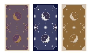 Tarot kartının arkasında yıldızlar, güneş ve ay var. Özgün arkaplan