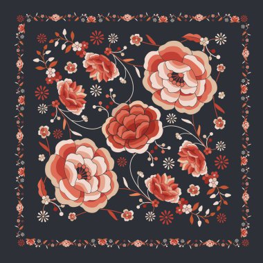 Çiçek arkaplanı, eski doğu tarzında işlenmiş kumaşlardan esinlenilmiştir.