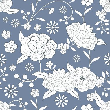 Seamless floral pattern based on the embroidered flowers of oriental shawl