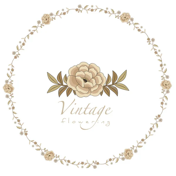 Wreaths Circular Frames Stylized Vintage Retro Flowers Isolated White Background — Stock Vector