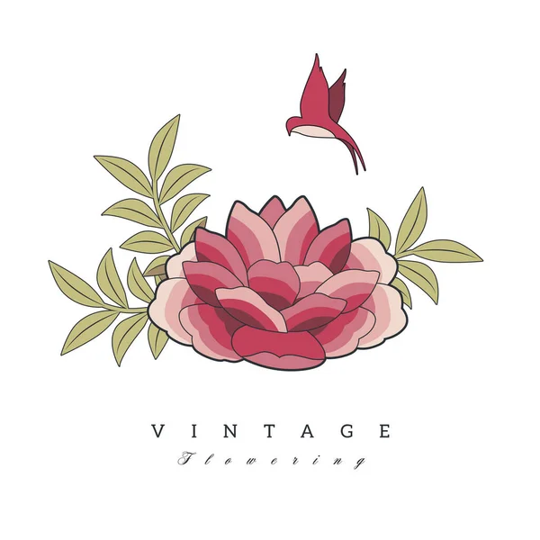 Fiore Uccello Retrò Vintage Stilizzato Stile Naturale Marchio Logo Isolato — Vettoriale Stock