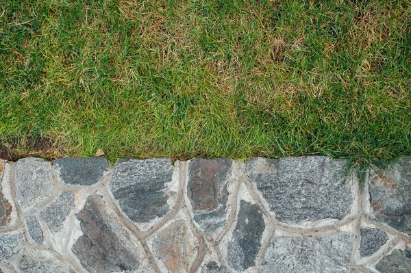 Dinding batu dan rumput hijau — Stok Foto