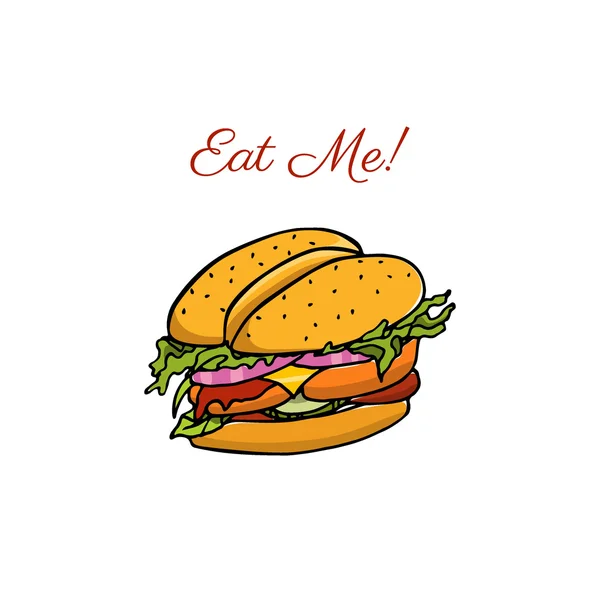 Ilustrație burger trasă manual — Vector de stoc