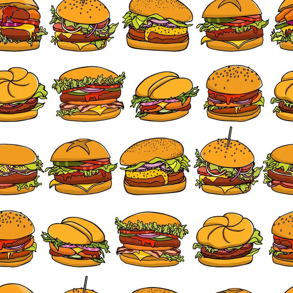 Hand drawn burgers pattern — Stock Vector