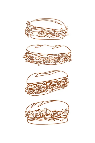 Handgezeichnete Sandwiches — Stockvektor