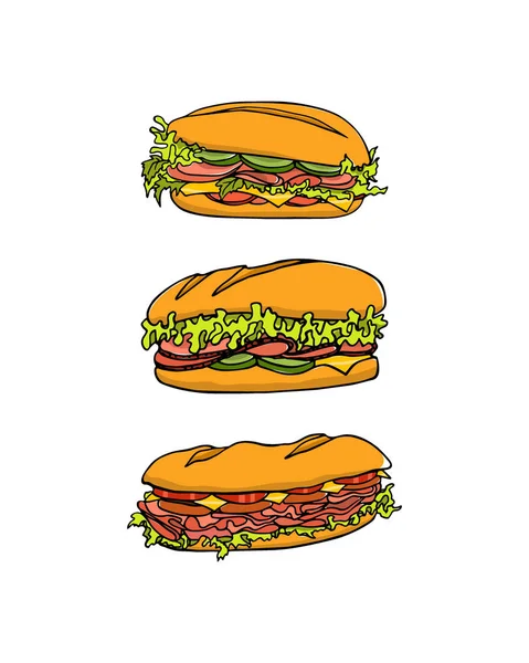 Sandwiches dessinés à la main — Image vectorielle