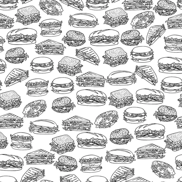 Sándwiches patrón sin costura — Vector de stock