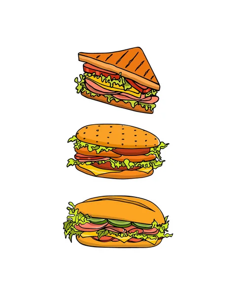 Sandvișuri desenate manual — Vector de stoc