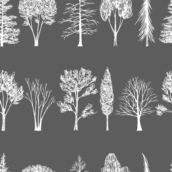 Mão desenhado árvores sem costura padrão —  Vetores de Stock