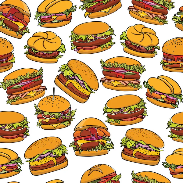 Kézzel rajzolt hamburgert minta — Stock Vector