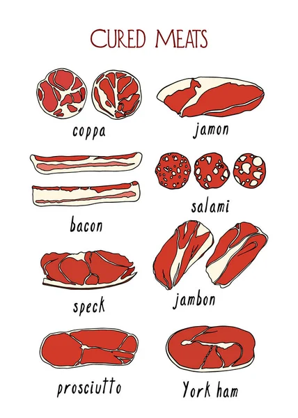 腌的肉图表 — 图库矢量图片