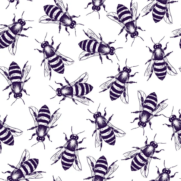 手拉的蜜蜂模式 — 图库矢量图片