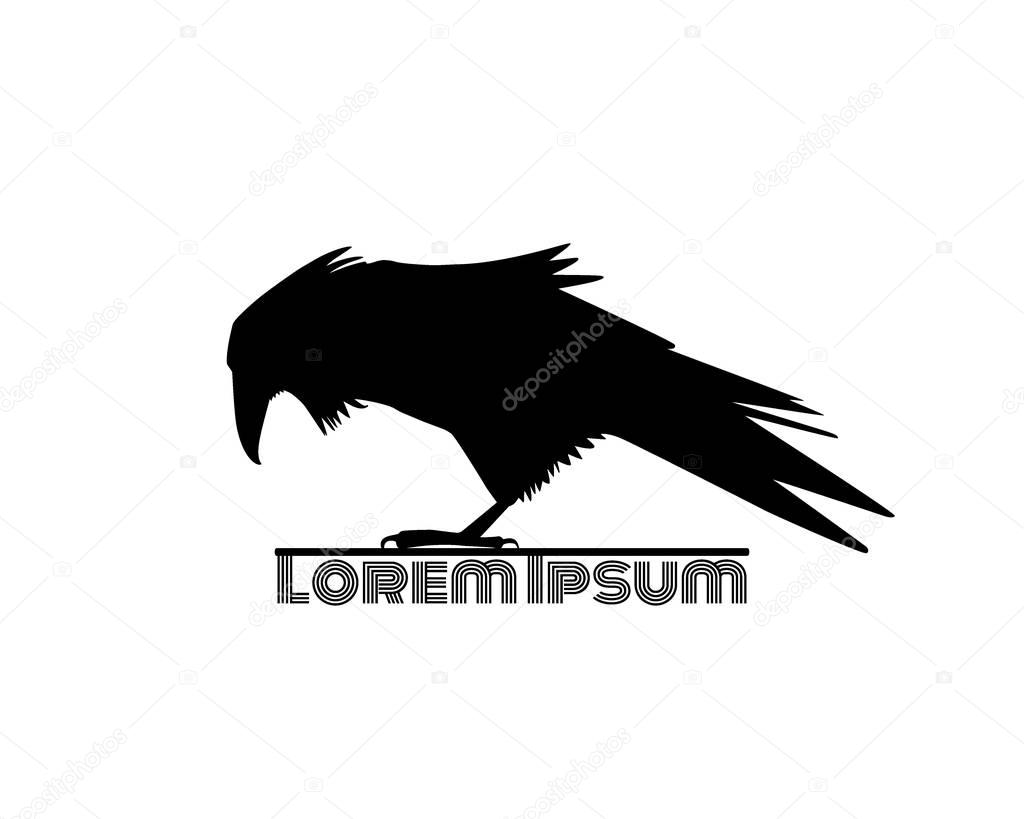 Vector logo template with hand drawn raven silhouette.