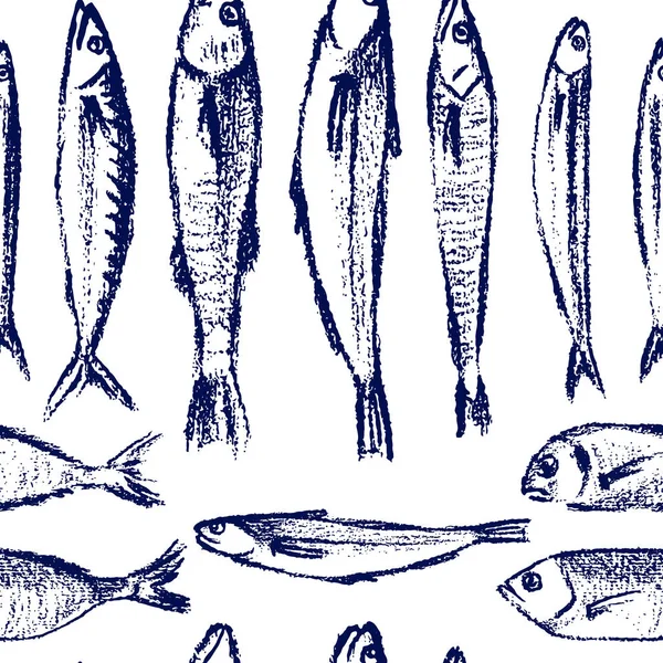 Ruky nakreslené ryb vzor — Stockový vektor