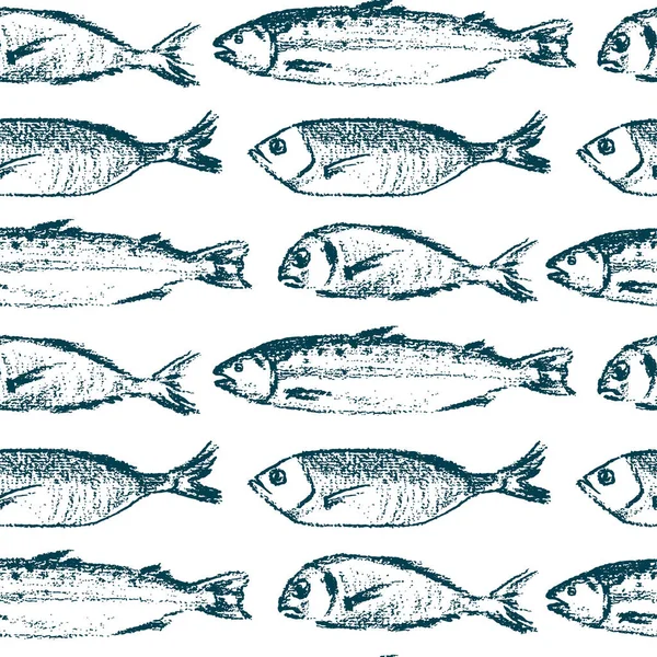 Handgezeichnetes Fischmuster — Stockvektor