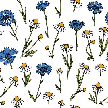 Elle çizilmiş kır çiçeği deseni