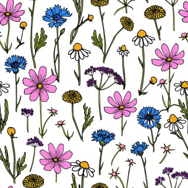 Elle çizilmiş kır çiçeği deseni