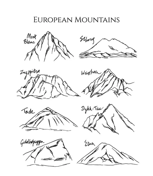 Picos de montaña dibujados a mano — Vector de stock