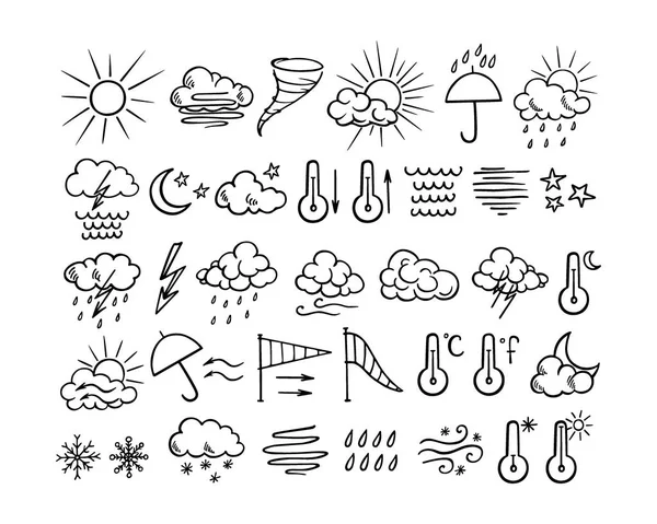 Ícones meteorológicos desenhados à mão —  Vetores de Stock
