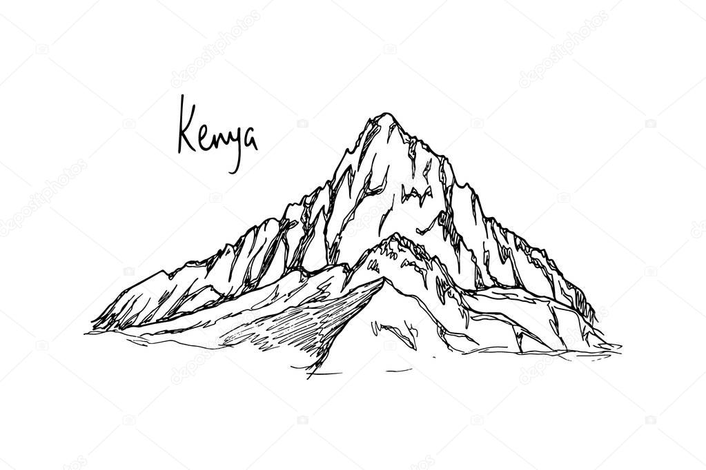 Vector illustration of hand drawn African peak Kenya. Ink drawing, graphic style. Perfect for travel, sport or spiritual designs.