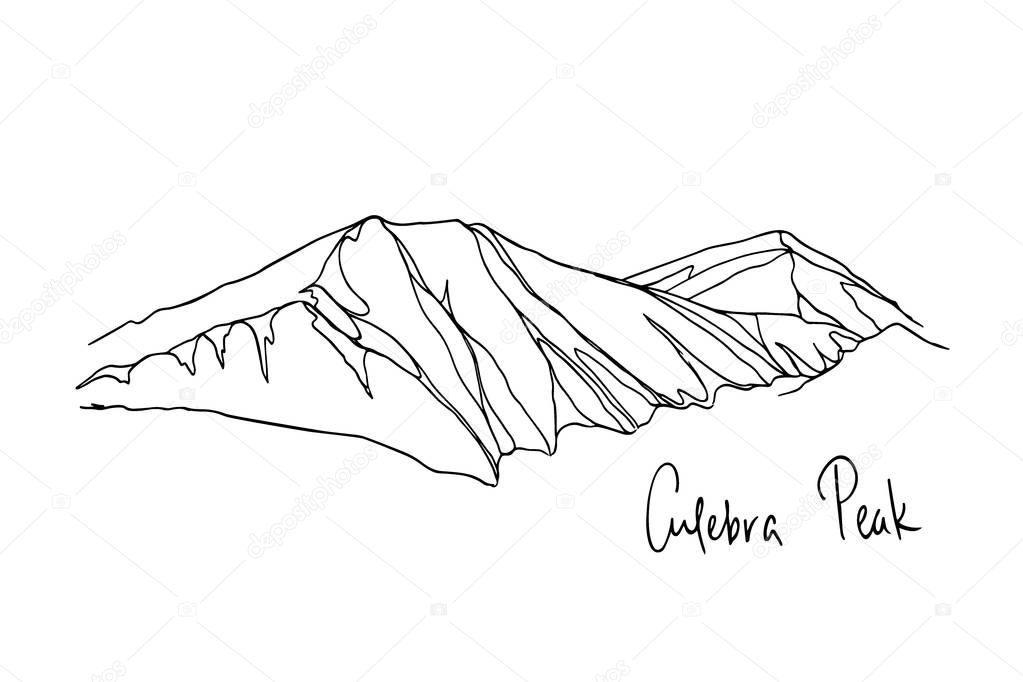 Vector illustration of hand drawn North American peak. Ink drawing, graphic style. Perfect for travel, sport or spiritual designs.