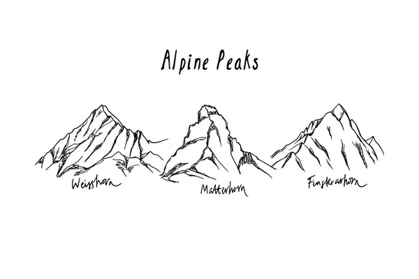 Picos de montanha desenhados à mão — Vetor de Stock