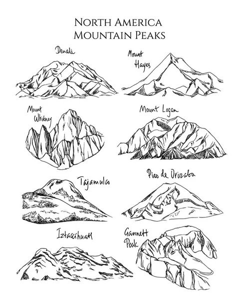 Picos de montaña dibujados a mano — Vector de stock