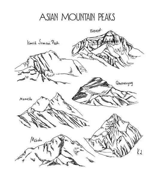 Picos de montaña dibujados a mano — Vector de stock