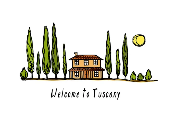 Tuscany manzara illüstrasyon