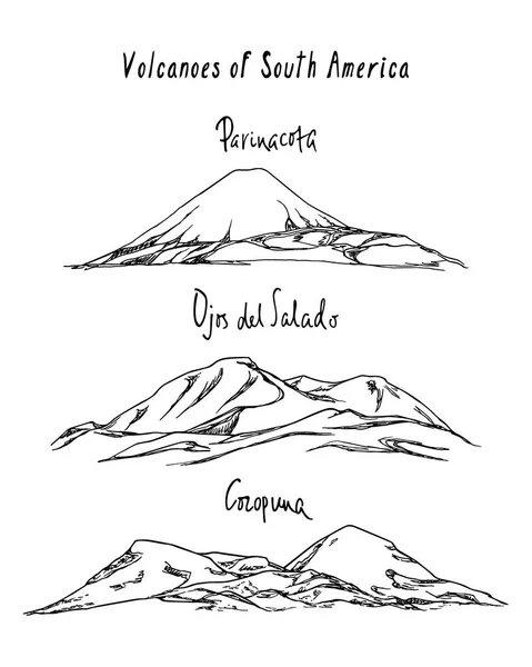 Volcans dessinés manuellement — Image vectorielle