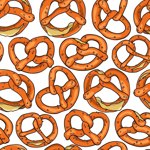 Patrón de bretzels dibujado a mano — Vector de stock