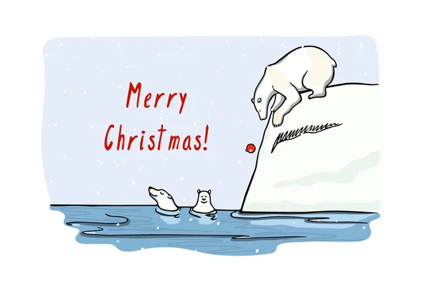 Cartão vetorial com urso polar desenhado à mão — Vetor de Stock