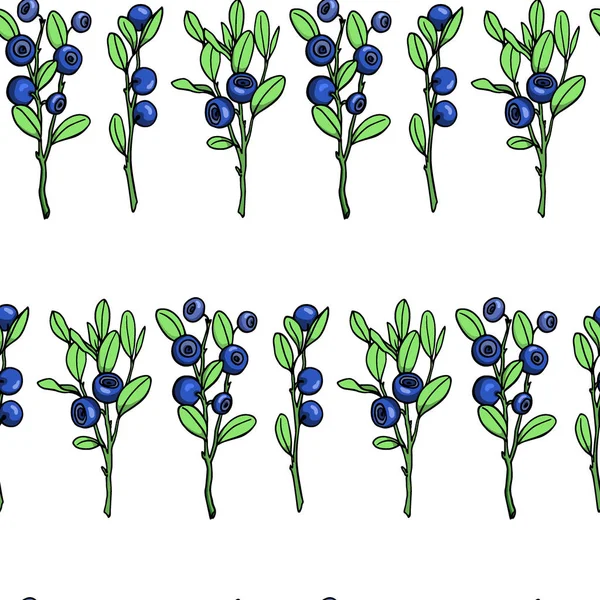 Hand getekende blueberry patroon — Stockvector
