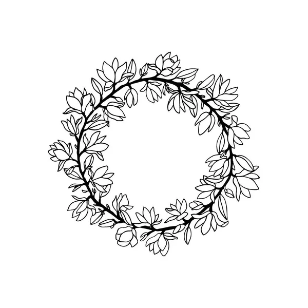 Corona de magnolia dibujada a mano — Vector de stock