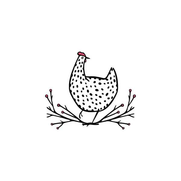 Emblema di pollo disegnato a mano — Vettoriale Stock